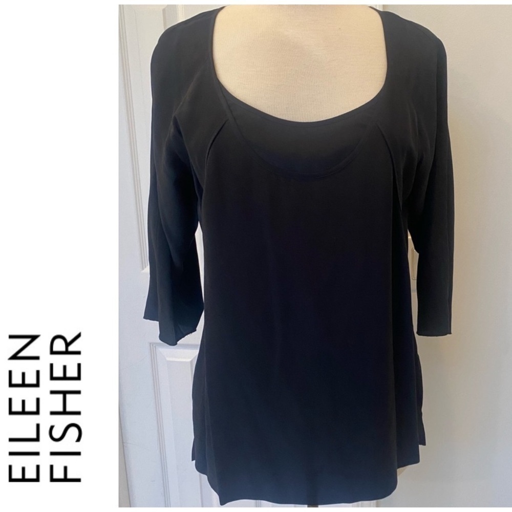 Eileen Fisher 100% Silk Tunic Scoop Neckline 3/4 Sleeve Minimalist Capsule Luxe